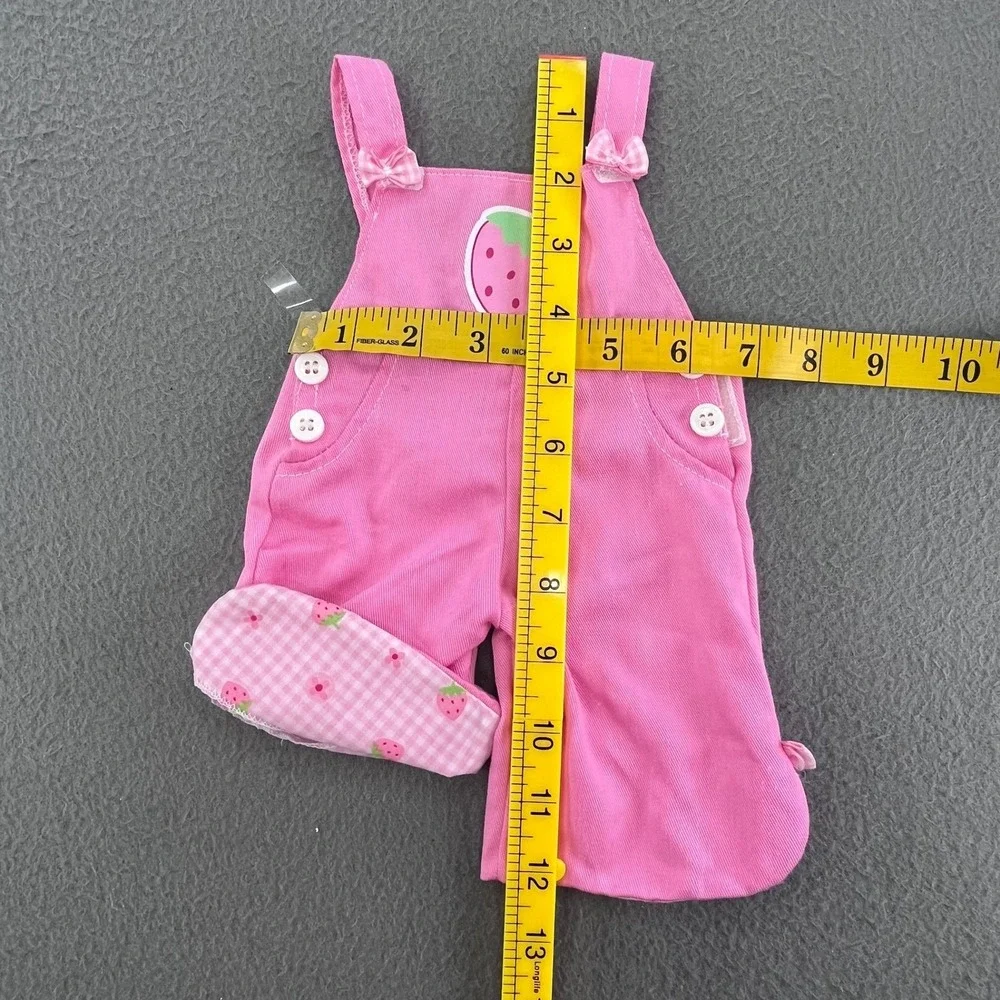 Strawberry Pink Twill Doll Overalls Gingham Trim 15-18 Inch Doll Clothes Romper
